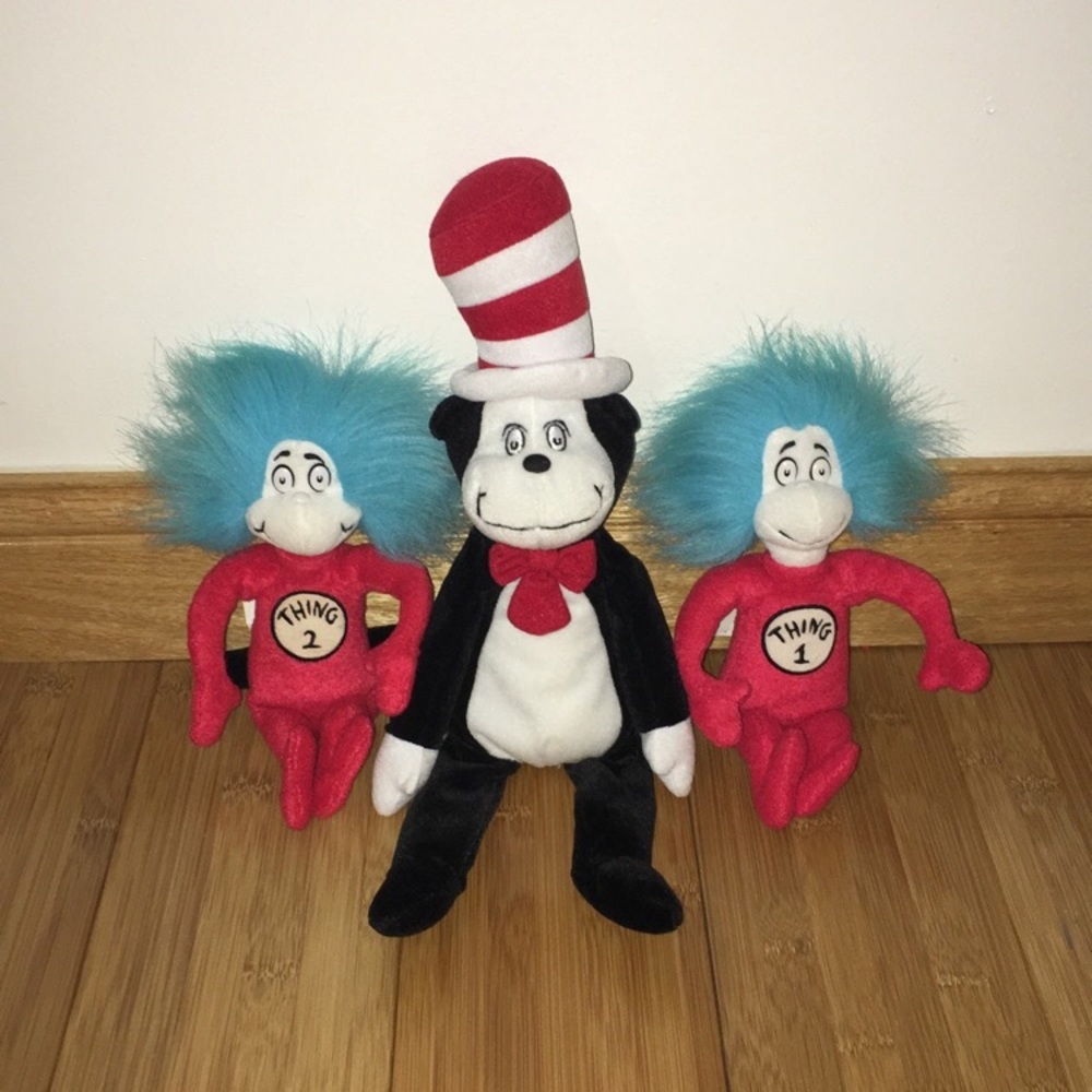 Dr. Seuss The Cat in the Hat with Thing 1 & 2 Plush Lot Bundle